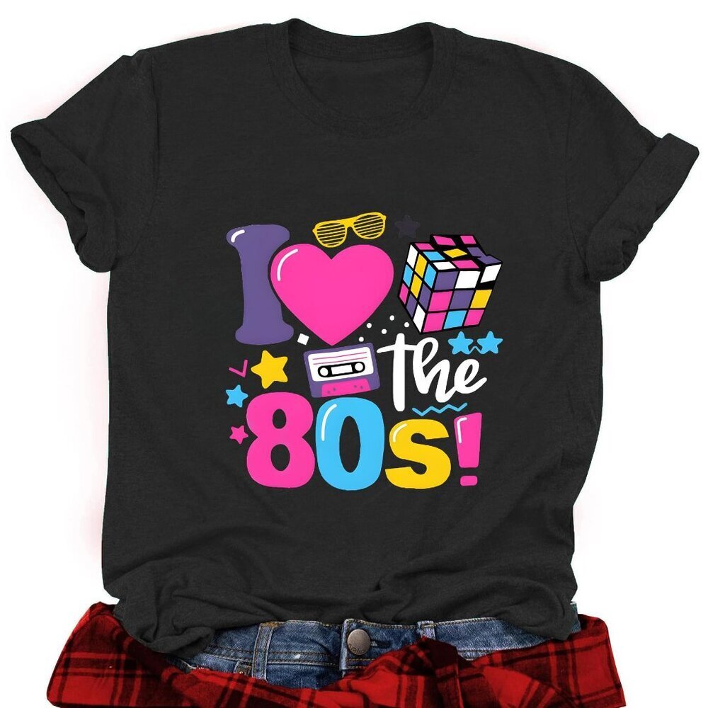 Retro Graphic Tee Vintage 80s Disco Party Style Soft Cotton Blend Top